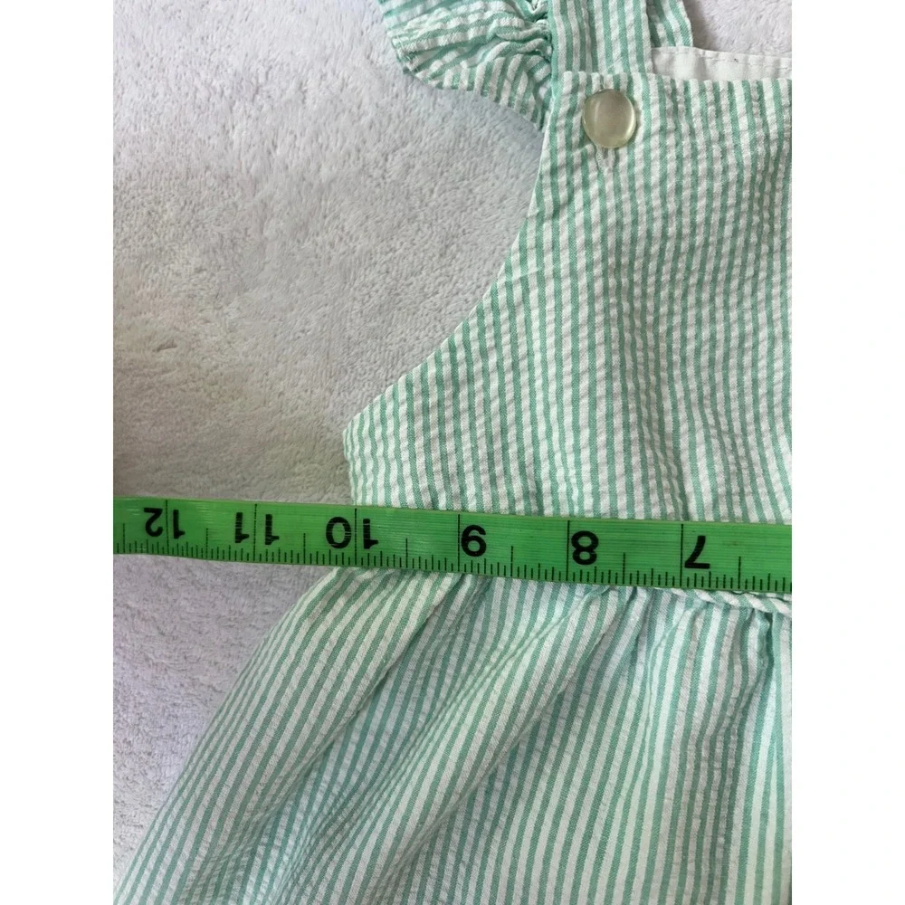 Seersucker Dress with Bloomer Set Green Striped Tulip Applique Kids Size 18-24M